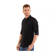 Men Solid Casual Spread Shirt In Black